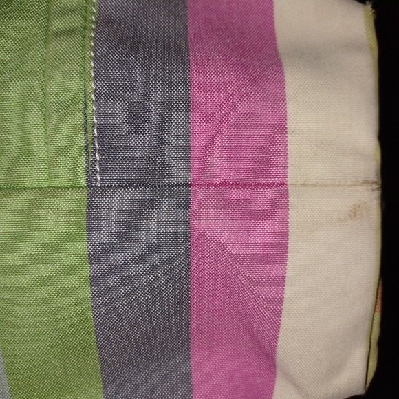 COACH  POPPY BAG , GOLD LEATHER TRIM, STRIPED FABRIC GENTLY USED  "As Is" - Picture 10 of 13